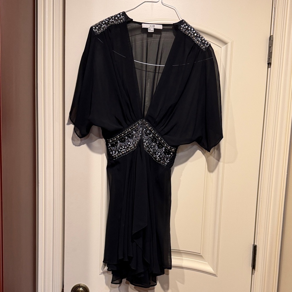Forever 21 Black sheer high low  top with Silver Embellishments